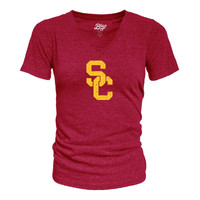 USC Trojans Women's Cardinal SC Interlock Tri-Blend V-Neck T-Shirt